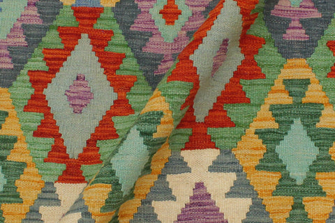 handmade Geometric Kilim Blue Rust Hand-Woven RECTANGLE 100% WOOL area rug 3 x 5