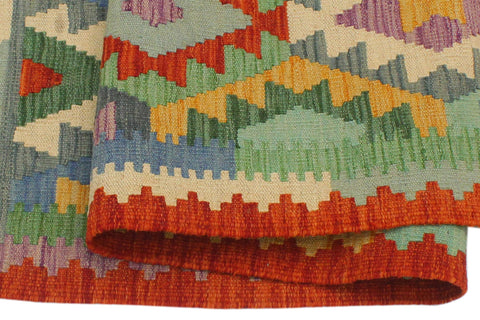 handmade Geometric Kilim Blue Rust Hand-Woven RECTANGLE 100% WOOL area rug 3 x 5