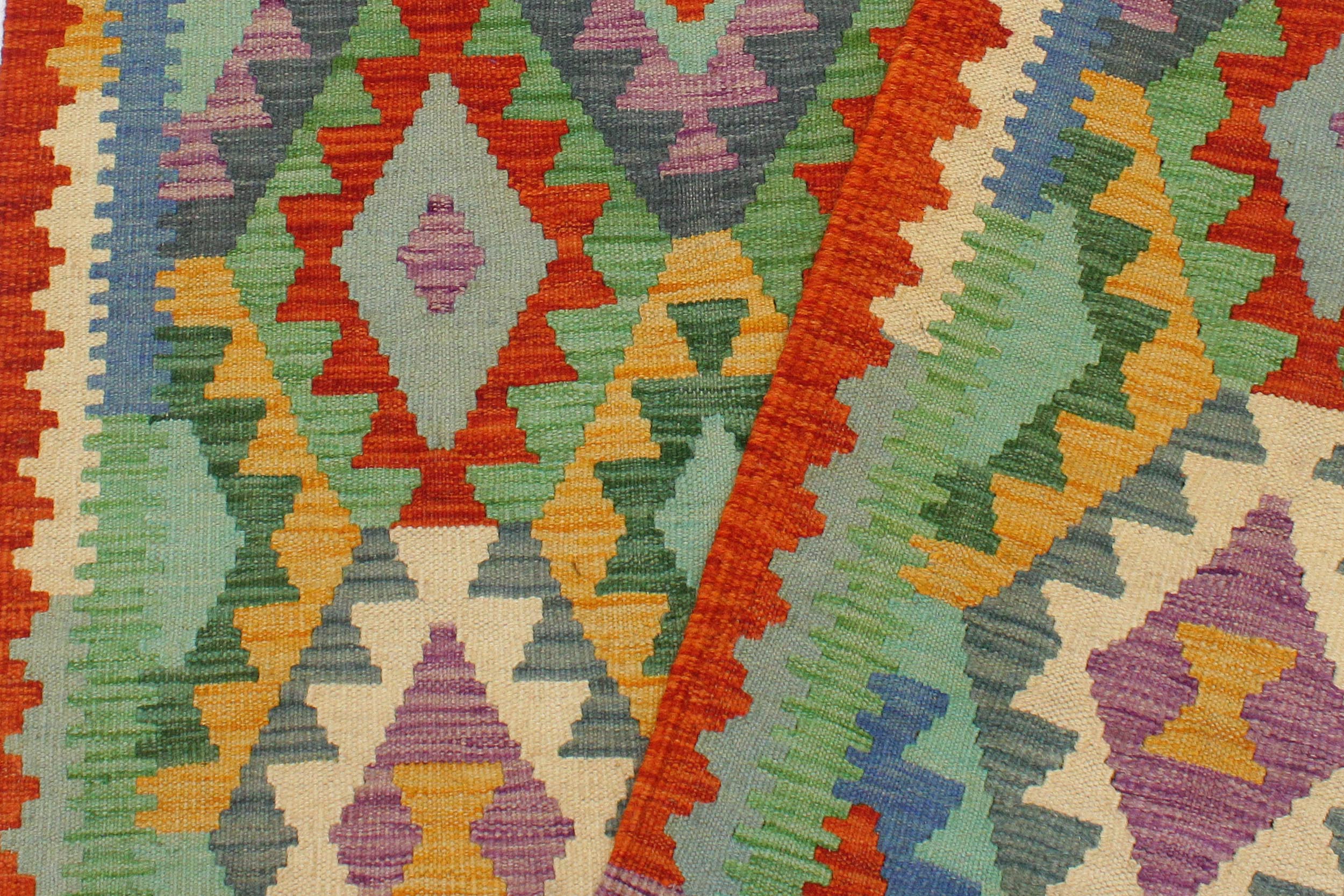 handmade Geometric Kilim Blue Rust Hand-Woven RECTANGLE 100% WOOL area rug 3 x 5