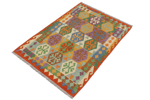 handmade Geometric Kilim Blue Rust Hand-Woven RECTANGLE 100% WOOL area rug 3 x 5