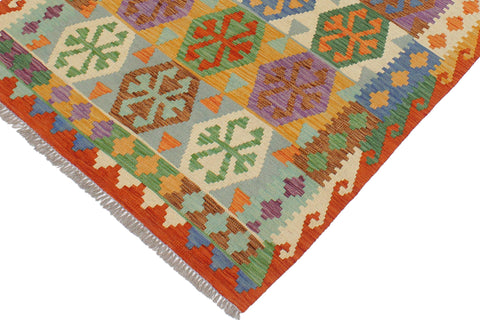 handmade Geometric Kilim Blue Rust Hand-Woven RECTANGLE 100% WOOL area rug 3 x 5