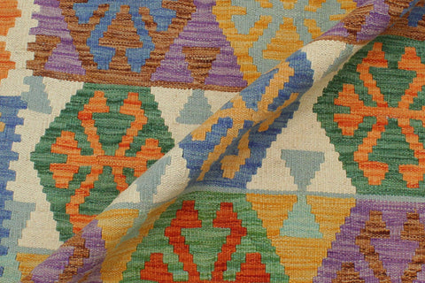 handmade Geometric Kilim Blue Rust Hand-Woven RECTANGLE 100% WOOL area rug 3 x 5