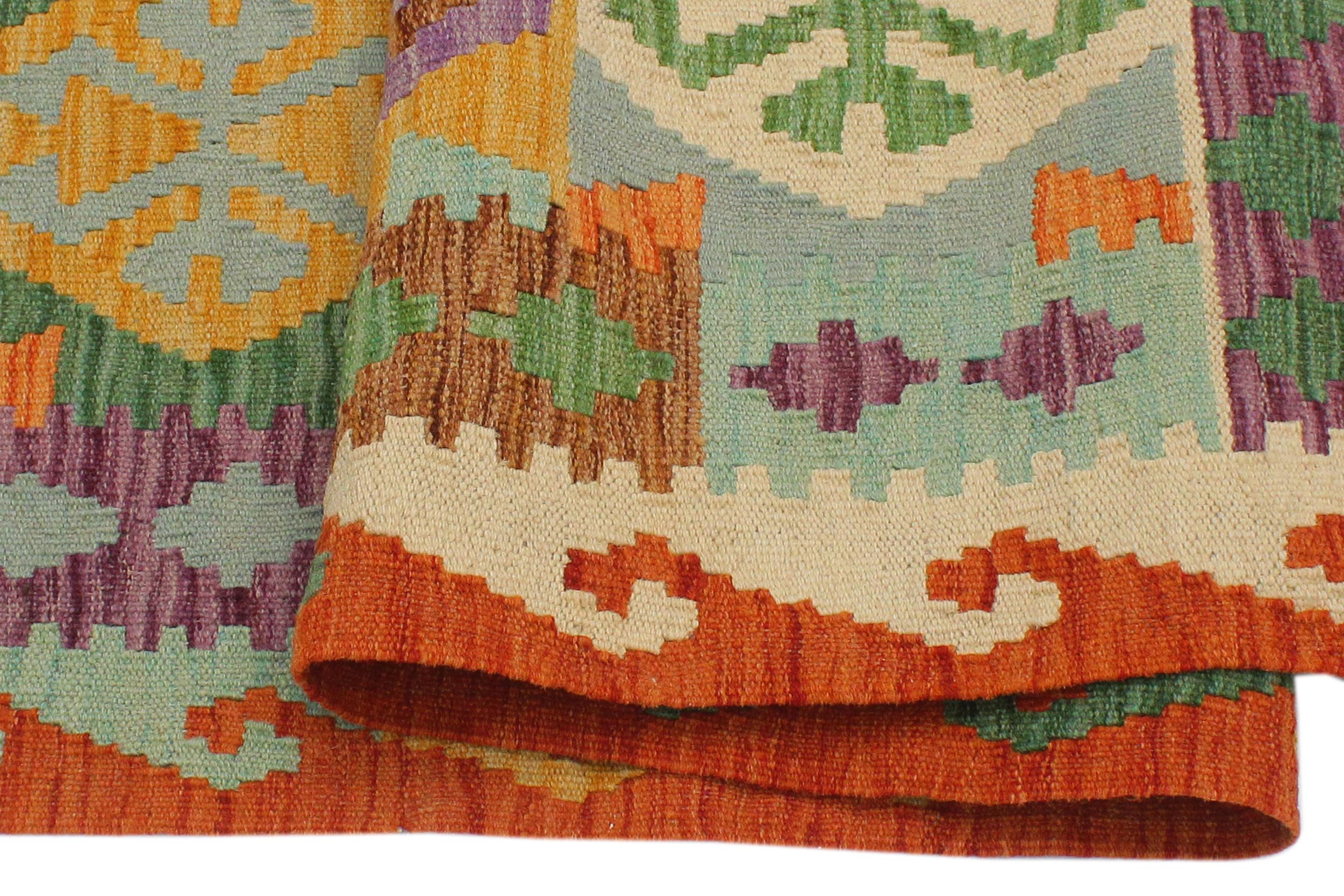 handmade Geometric Kilim Blue Rust Hand-Woven RECTANGLE 100% WOOL area rug 3 x 5
