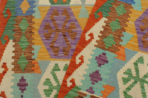 handmade Geometric Kilim Blue Rust Hand-Woven RECTANGLE 100% WOOL area rug 3 x 5
