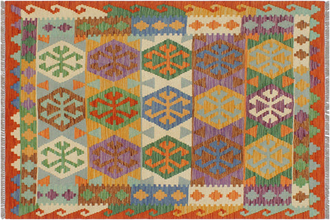 handmade Geometric Kilim Blue Rust Hand-Woven RECTANGLE 100% WOOL area rug 3 x 5