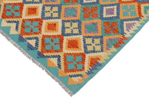 handmade Geometric Kilim Rust Blue Hand-Woven RECTANGLE 100% WOOL area rug 3 x 5
