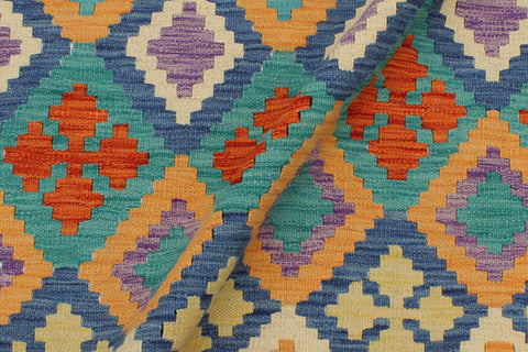 handmade Geometric Kilim Rust Blue Hand-Woven RECTANGLE 100% WOOL area rug 3 x 5