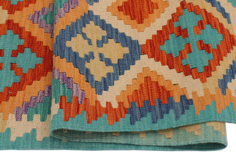 handmade Geometric Kilim Rust Blue Hand-Woven RECTANGLE 100% WOOL area rug 3 x 5