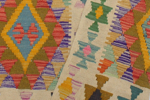 handmade Geometric Kilim Beige Gold Hand-Woven RECTANGLE 100% WOOL area rug 3 x 5