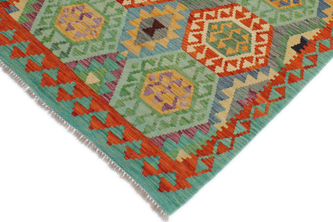 handmade Geometric Kilim Rust Green Hand-Woven RECTANGLE 100% WOOL area rug 3 x 5