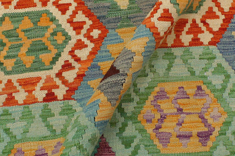 handmade Geometric Kilim Rust Green Hand-Woven RECTANGLE 100% WOOL area rug 3 x 5