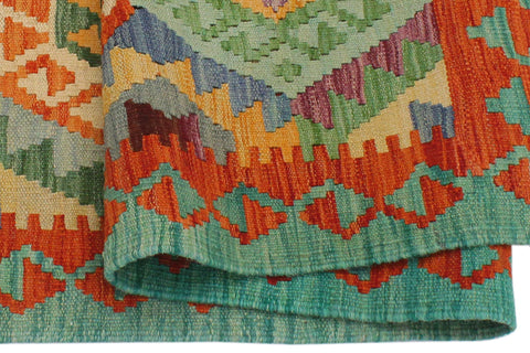 handmade Geometric Kilim Rust Green Hand-Woven RECTANGLE 100% WOOL area rug 3 x 5