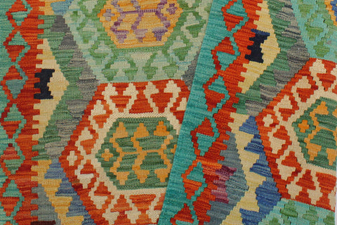 handmade Geometric Kilim Rust Green Hand-Woven RECTANGLE 100% WOOL area rug 3 x 5