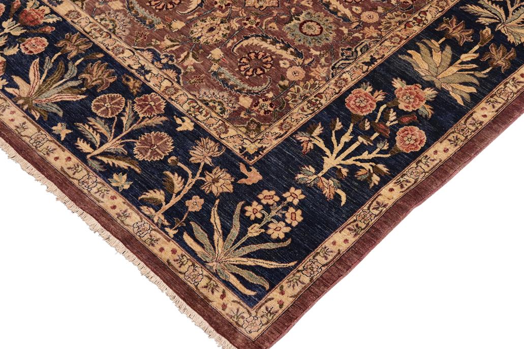 handmade Traditional Lahore Brown Blue Hand Knotted RECTANGLE 100% WOOL area rug 10'X14'