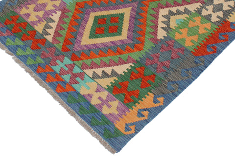 handmade Geometric Kilim Rust Blue Hand-Woven RECTANGLE 100% WOOL area rug 3' x 5'