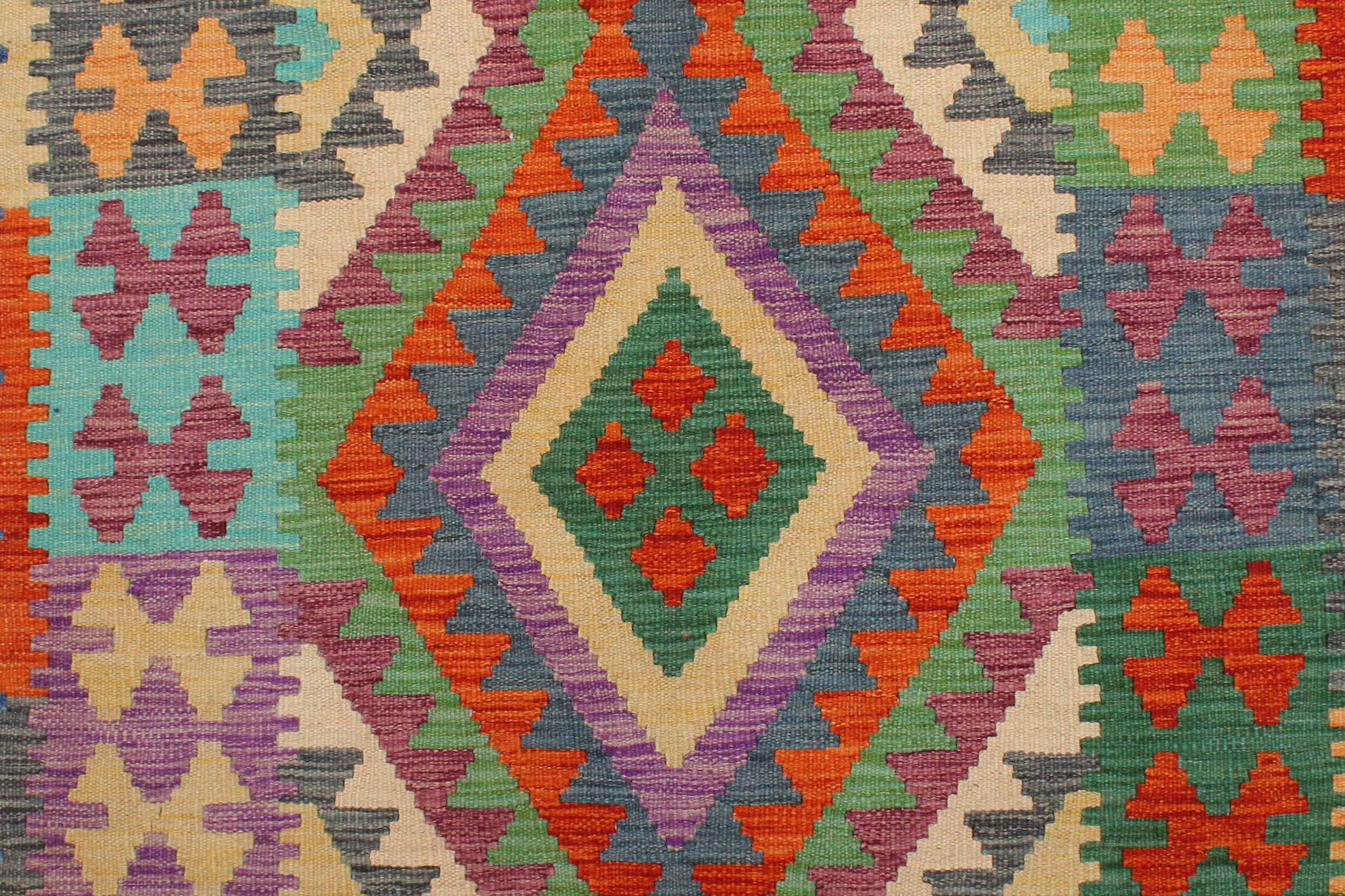 handmade Geometric Kilim Rust Blue Hand-Woven RECTANGLE 100% WOOL area rug 3' x 5'