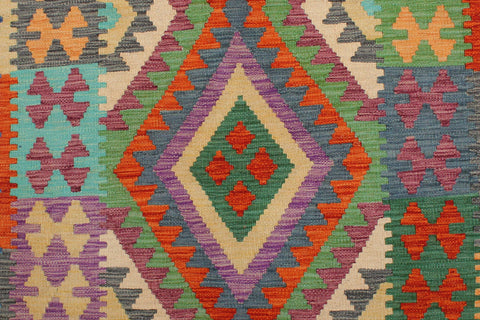 handmade Geometric Kilim Rust Blue Hand-Woven RECTANGLE 100% WOOL area rug 3' x 5'