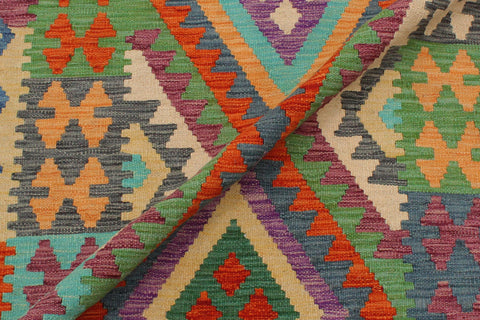 handmade Geometric Kilim Rust Blue Hand-Woven RECTANGLE 100% WOOL area rug 3' x 5'