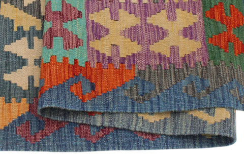 handmade Geometric Kilim Rust Blue Hand-Woven RECTANGLE 100% WOOL area rug 3' x 5'