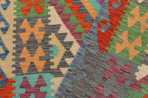 handmade Geometric Kilim Rust Blue Hand-Woven RECTANGLE 100% WOOL area rug 3' x 5'