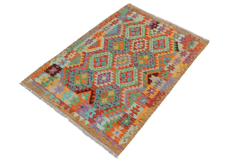 handmade Geometric Kilim Rust Brown Hand-Woven RECTANGLE 100% WOOL area rug 3 x 5