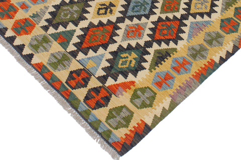 handmade Geometric Kilim Blue Gold Hand-Woven RECTANGLE 100% WOOL area rug 3 x 5
