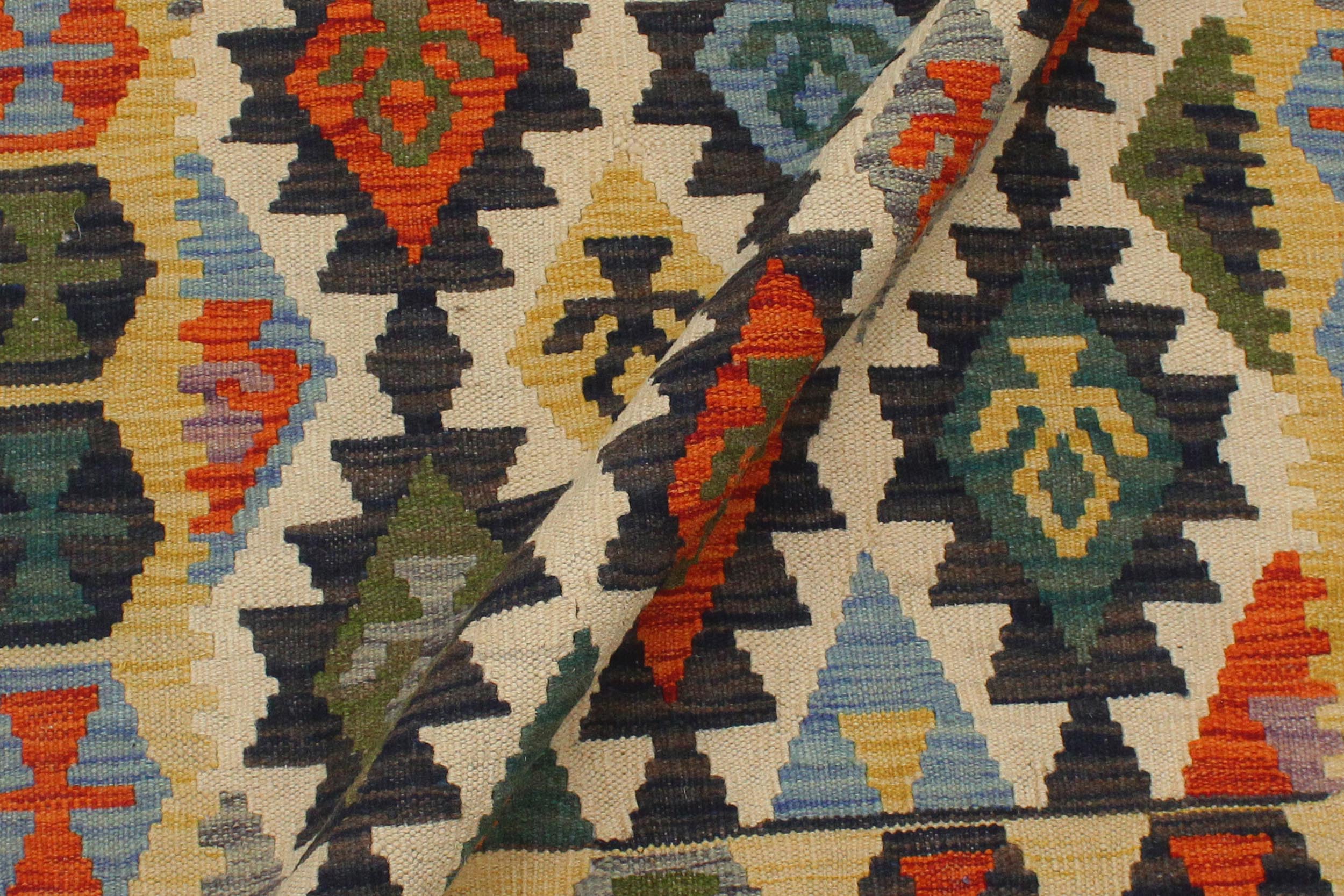 handmade Geometric Kilim Blue Gold Hand-Woven RECTANGLE 100% WOOL area rug 3 x 5