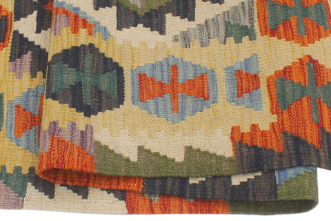 handmade Geometric Kilim Blue Gold Hand-Woven RECTANGLE 100% WOOL area rug 3 x 5