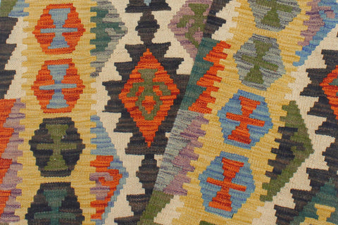 handmade Geometric Kilim Blue Gold Hand-Woven RECTANGLE 100% WOOL area rug 3 x 5