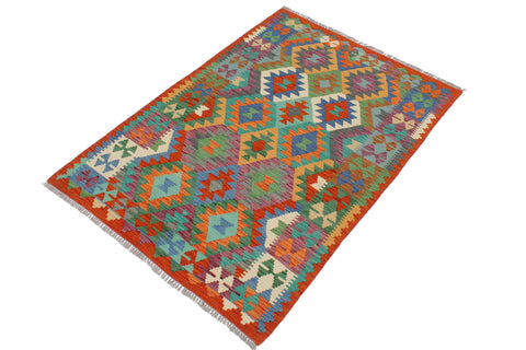 handmade Geometric Kilim Blue Rust Hand-Woven RECTANGLE 100% WOOL area rug 3 x 5