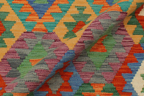 handmade Geometric Kilim Blue Rust Hand-Woven RECTANGLE 100% WOOL area rug 3 x 5