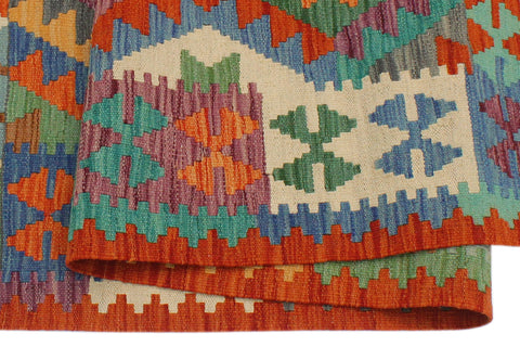 handmade Geometric Kilim Blue Rust Hand-Woven RECTANGLE 100% WOOL area rug 3 x 5
