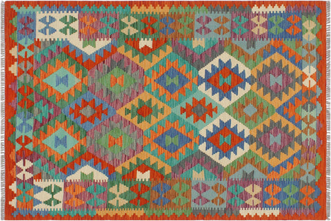 handmade Geometric Kilim Blue Rust Hand-Woven RECTANGLE 100% WOOL area rug 3 x 5
