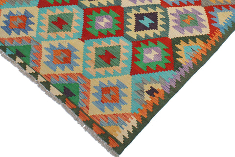 handmade Geometric Kilim Rust Green Hand-Woven RECTANGLE 100% WOOL area rug 4 x 6