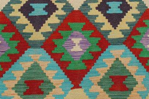 handmade Geometric Kilim Rust Green Hand-Woven RECTANGLE 100% WOOL area rug 4 x 6