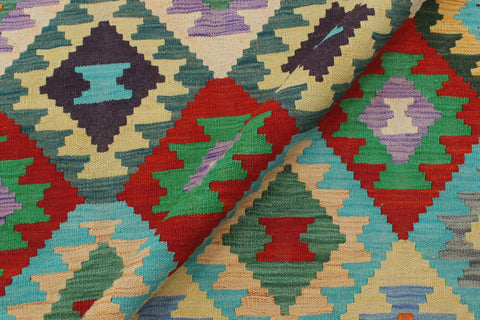 handmade Geometric Kilim Rust Green Hand-Woven RECTANGLE 100% WOOL area rug 4 x 6