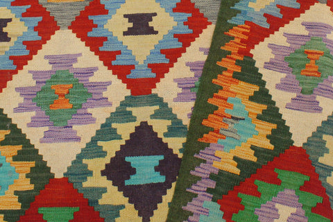 handmade Geometric Kilim Rust Green Hand-Woven RECTANGLE 100% WOOL area rug 4 x 6