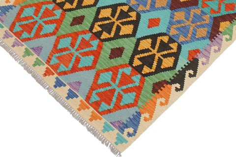 handmade Geometric Kilim Blue Beige Hand-Woven RECTANGLE 100% WOOL area rug 3 x 5