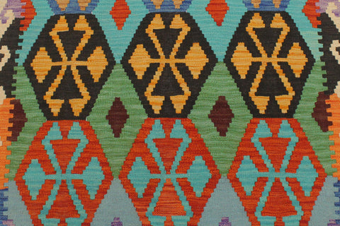 handmade Geometric Kilim Blue Beige Hand-Woven RECTANGLE 100% WOOL area rug 3 x 5