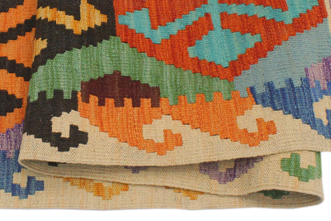 handmade Geometric Kilim Blue Beige Hand-Woven RECTANGLE 100% WOOL area rug 3 x 5