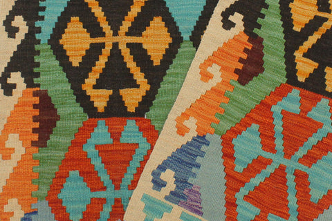 handmade Geometric Kilim Blue Beige Hand-Woven RECTANGLE 100% WOOL area rug 3 x 5