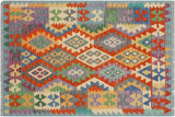 Flat Weave Kilim, Antique, Navaho, Vintage, Handmade, Geometric Kilim Rust Blue Hand-Woven Rectangle 100% Wool Area Rug 3 x 5