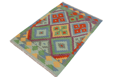 handmade Geometric Kilim Blue Rust Hand-Woven RECTANGLE 100% WOOL area rug 3 x 5
