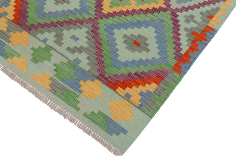 handmade Geometric Kilim Blue Rust Hand-Woven RECTANGLE 100% WOOL area rug 3 x 5