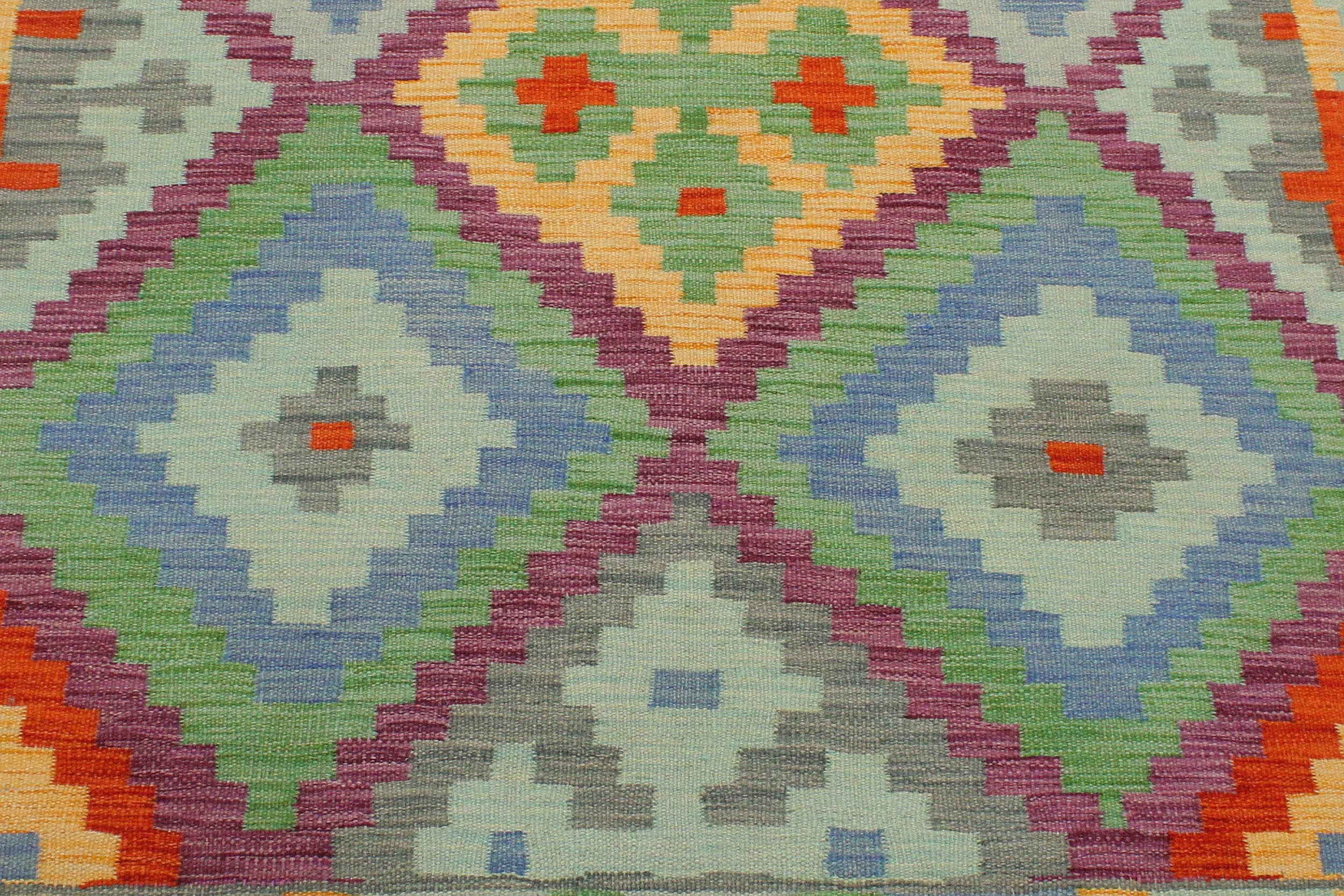 handmade Geometric Kilim Blue Rust Hand-Woven RECTANGLE 100% WOOL area rug 3 x 5