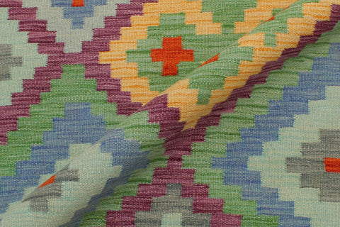 handmade Geometric Kilim Blue Rust Hand-Woven RECTANGLE 100% WOOL area rug 3 x 5