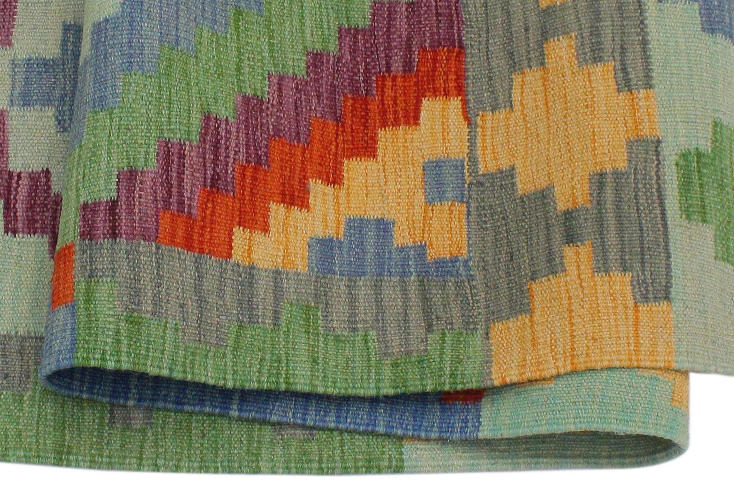 handmade Geometric Kilim Blue Rust Hand-Woven RECTANGLE 100% WOOL area rug 3 x 5