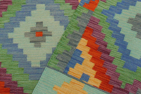 handmade Geometric Kilim Blue Rust Hand-Woven RECTANGLE 100% WOOL area rug 3 x 5