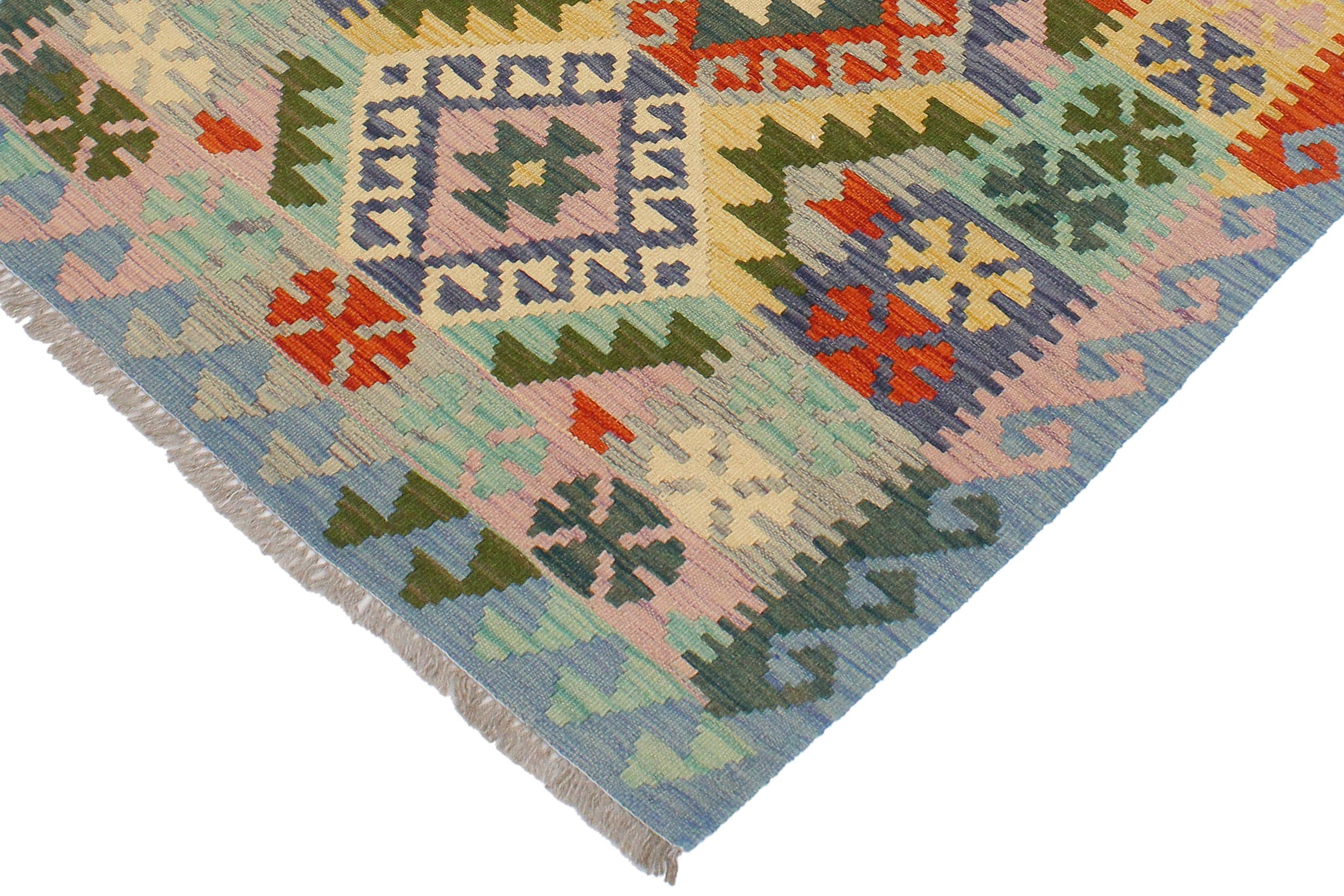 handmade Geometric Kilim Rust Blue Hand-Woven RECTANGLE 100% WOOL area rug 3' x 5'