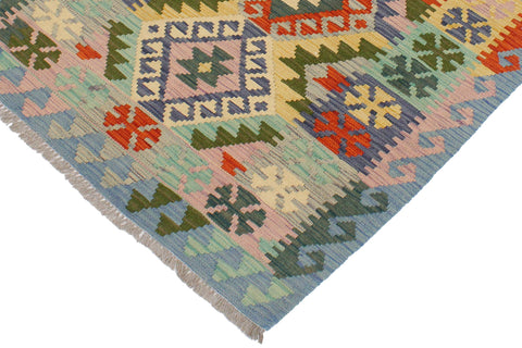 handmade Geometric Kilim Rust Blue Hand-Woven RECTANGLE 100% WOOL area rug 3' x 5'